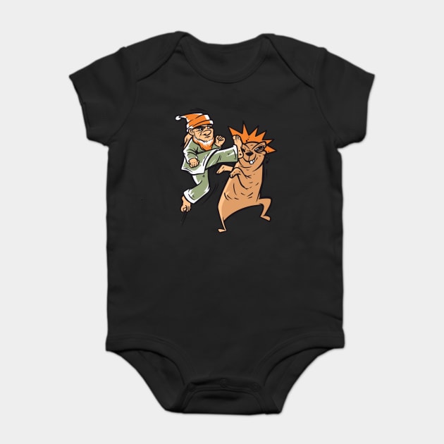Lawn Gnome And Gopher Karate Fight Baby Bodysuit by Cosmo Gazoo